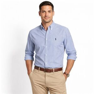 Ralph Lauren Classic Fit Shirt Mens XL 17 Blue White Striped Button Down Cotton